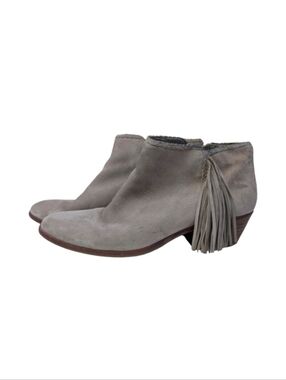 Sam Edelman Paige Beige Suede Fringe Ankle Boots | Western Boho Festival | 7
